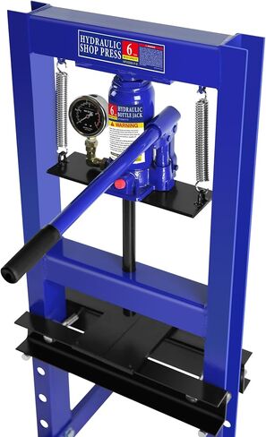 PULLAFUN Hydraulic Press, 6-Ton Benchtop Hydraulic Shop Press with Pressure Gauge, H-Frame Garage Floor Press, Adjustable Working Table Height, Blue in Saudi Arabia