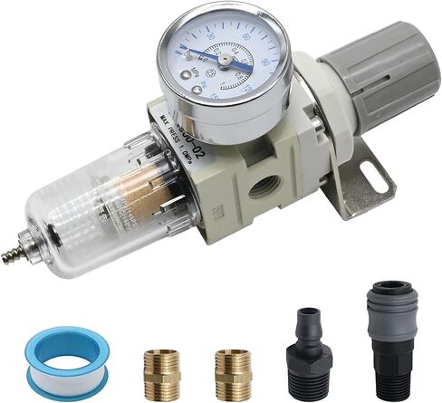 1/4 in. NPT Compressed Air Filter Regulator, Air Compressor Water Separator Combo Piggyback, 5 Micron Brass Element, 0-150 psi Gauge W/Air Coupler＆ Plug Kit, Thread Seal Tape in Saudi Arabia