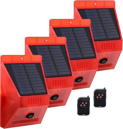 ChunHee Solar Alarm Strobe Light with Remote Control Motion Sensor Detector Outdoor Alarm 129db Sound Security Siren IP65 Waterproof Protected for Villa, Chicken coop, Farm, Yard, 4 Pack in Saudi Arabia