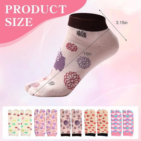 JaGely 10 Pairs Women's Tabi Flip Flop Socks Two Toe Split Toe Socks Athletic Cotton Elastic Ankle Socks Sandal Socks for Women Girls Casual Sandals, 10 Styles in Saudi Arabia