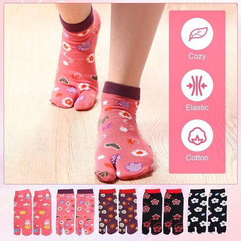 JaGely 10 Pairs Women's Tabi Flip Flop Socks Two Toe Split Toe Socks Athletic Cotton Elastic Ankle Socks Sandal Socks for Women Girls Casual Sandals, 10 Styles in Saudi Arabia