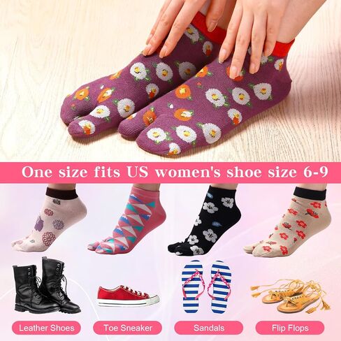 JaGely 10 Pairs Women's Tabi Flip Flop Socks Two Toe Split Toe Socks Athletic Cotton Elastic Ankle Socks Sandal Socks for Women Girls Casual Sandals, 10 Styles in Saudi Arabia