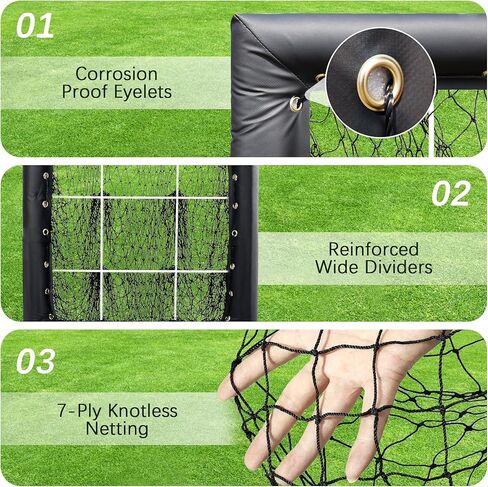 شبكة بيسبول ذات 9 فتحات مع جيوب مستهدفة، شبكة رمي مع منطقة الضرب، شبكة تدريب الرامي، معدات تدريب البيسبول على الارتفاع قابلة للتعديل للضرب والرمي in Kuwait
