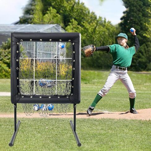شبكة بيسبول ذات 9 فتحات مع جيوب مستهدفة، شبكة رمي مع منطقة الضرب، شبكة تدريب الرامي، معدات تدريب البيسبول على الارتفاع قابلة للتعديل للضرب والرمي in Kuwait