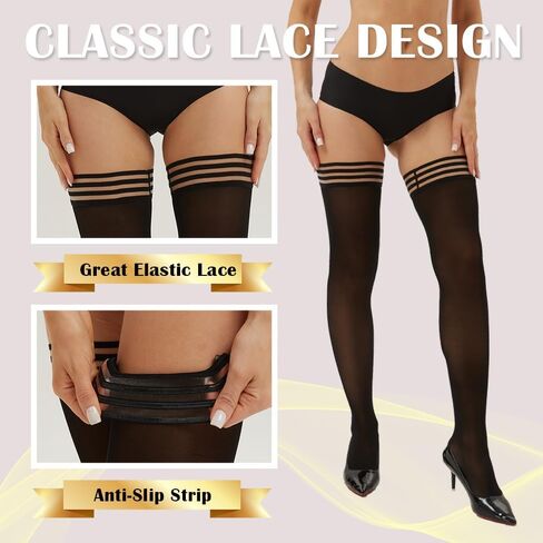 DORALLURE Ultra Strong Thigh High Stockings, Women's 40D Semi Sheer Stay Up Silicone Pantyhose Nylon in Saudi Arabia