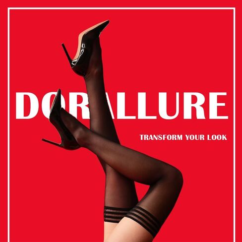 DORALLURE Ultra Strong Thigh High Stockings, Women's 40D Semi Sheer Stay Up Silicone Pantyhose Nylon in Saudi Arabia