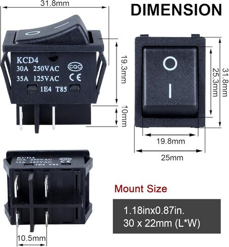 DMWD 3Pcs ON/Off Large Current Rocker Toggle Switch 35A 125VAC 40A 12VDC DPST 4Pins 2 Position Latching Switch with Pre-Wired Cables in Kuwait