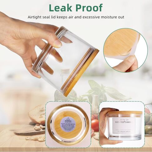 AMOTIE 6 Pack Candle Jars for Making Candles - 16oz Clear Empty Glass Candle Making Jars with Bamboo Lids and Sticky Labels, Bulk Candle Containers, Candle Making Supplies - Dishwasher Safe in Saudi Arabia