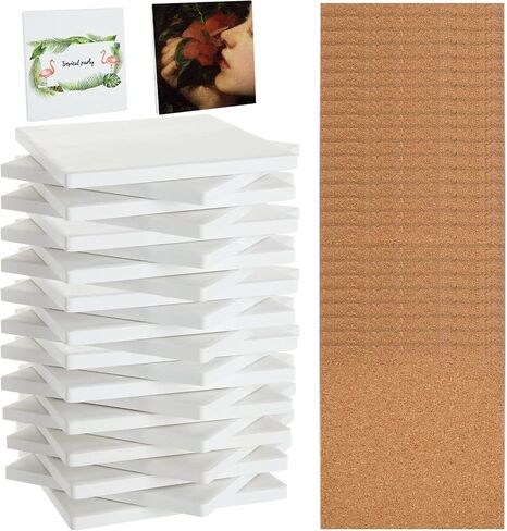 AKOLAFE 24 Sets Square Ceramic Tile 4x4 Ceramic Tiles for Coasters Unglazed Ceramic Tiles with Cork Backing Pads Blank 4x4 Tiles Ceramic Tile for Crafts Projects Use with Alcohol Ink/Acrylic Pouring in Saudi Arabia