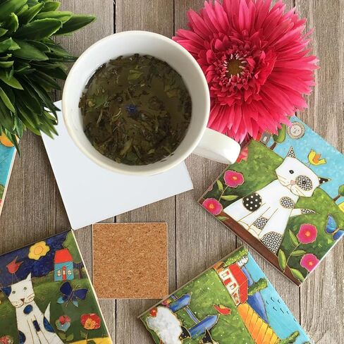 AKOLAFE 24 Sets Square Ceramic Tile 4x4 Ceramic Tiles for Coasters Unglazed Ceramic Tiles with Cork Backing Pads Blank 4x4 Tiles Ceramic Tile for Crafts Projects Use with Alcohol Ink/Acrylic Pouring in Saudi Arabia