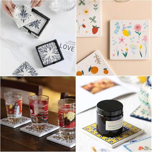 AKOLAFE 24 Sets Square Ceramic Tile 4x4 Ceramic Tiles for Coasters Unglazed Ceramic Tiles with Cork Backing Pads Blank 4x4 Tiles Ceramic Tile for Crafts Projects Use with Alcohol Ink/Acrylic Pouring in Saudi Arabia