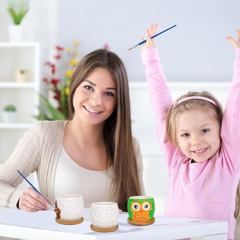 VIKILON 3 حزمة طلاء الأواني الخاصة بك DIY السيراميك البومة الأواني النضرة للأطفال الكبار الفن والحرف للأطفال الفصول الدراسية الحرفية مشروع النشاط ديكور المنزل حديقة هدية عيد ميلاد in Kuwait