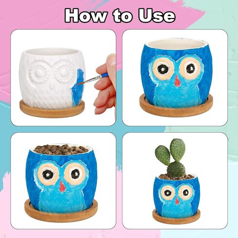 VIKILON 3 حزمة طلاء الأواني الخاصة بك DIY السيراميك البومة الأواني النضرة للأطفال الكبار الفن والحرف للأطفال الفصول الدراسية الحرفية مشروع النشاط ديكور المنزل حديقة هدية عيد ميلاد in Kuwait