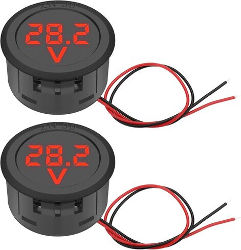 DC Volt Meter 2PCS, DC 5-99V Car LED Digital Display, Round 2 Wire Voltmeter DC Digital Car Voltage Current Meter Volt Detector Tester Monitor Panel for Motorcycle Truck Camper Caravan Marine ATV UTV in Saudi Arabia
