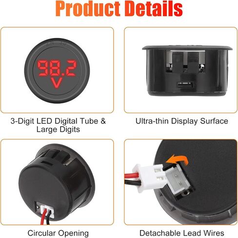 DC Volt Meter 2PCS, DC 5-99V Car LED Digital Display, Round 2 Wire Voltmeter DC Digital Car Voltage Current Meter Volt Detector Tester Monitor Panel for Motorcycle Truck Camper Caravan Marine ATV UTV in Saudi Arabia