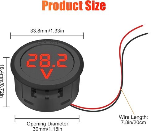 DC Volt Meter 2PCS, DC 5-99V Car LED Digital Display, Round 2 Wire Voltmeter DC Digital Car Voltage Current Meter Volt Detector Tester Monitor Panel for Motorcycle Truck Camper Caravan Marine ATV UTV in Saudi Arabia