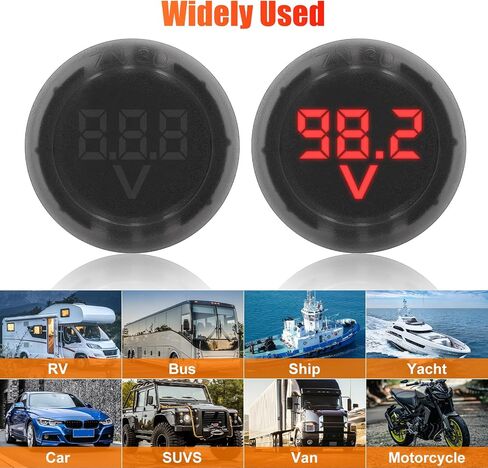 DC Volt Meter 2PCS, DC 5-99V Car LED Digital Display, Round 2 Wire Voltmeter DC Digital Car Voltage Current Meter Volt Detector Tester Monitor Panel for Motorcycle Truck Camper Caravan Marine ATV UTV in Saudi Arabia