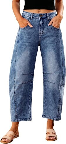 GRAPENT Barrel Jeans for Women Trendy High Waisted Wide Leg Baggy Cropped Relax Fit Stretch Denim Trouser Ankle Pants in Saudi Arabia