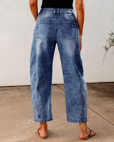GRAPENT Barrel Jeans for Women Trendy High Waisted Wide Leg Baggy Cropped Relax Fit Stretch Denim Trouser Ankle Pants in Saudi Arabia