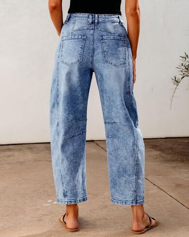 GRAPENT Barrel Jeans for Women Trendy High Waisted Wide Leg Baggy Cropped Relax Fit Stretch Denim Trouser Ankle Pants in Saudi Arabia