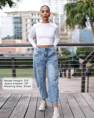 GRAPENT Barrel Jeans for Women Trendy High Waisted Wide Leg Baggy Cropped Relax Fit Stretch Denim Trouser Ankle Pants in Saudi Arabia