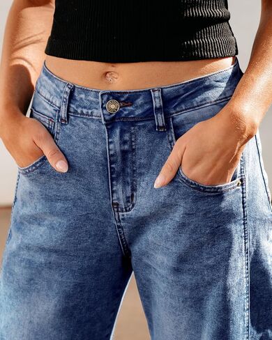 GRAPENT Barrel Jeans for Women Trendy High Waisted Wide Leg Baggy Cropped Relax Fit Stretch Denim Trouser Ankle Pants in Saudi Arabia