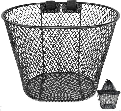 سلة الدراجة الأمامية للكبار من Mkuero، سلال الدراجة للنساء، سلة دراجة سلكية معدنية مقاومة للماء مع غطاء شبكي، مناسبة لمعظم الدراجات للبالغين، ملحقات الدراجة in Kuwait