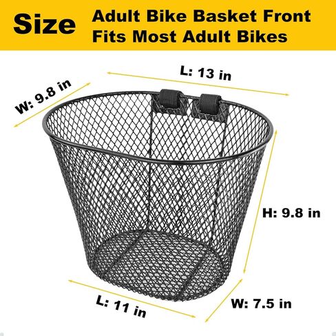 سلة الدراجة الأمامية للكبار من Mkuero، سلال الدراجة للنساء، سلة دراجة سلكية معدنية مقاومة للماء مع غطاء شبكي، مناسبة لمعظم الدراجات للبالغين، ملحقات الدراجة in Kuwait