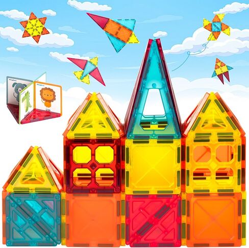 WINGBABE Magnetic Tiles, 42PCS Magnetic Building Blocks Tiles 3D Stronger Magnetic Construction STEM Creativity Educational Toys for Age 3+ with Storage Bag & Cartoon Paper in Saudi Arabia