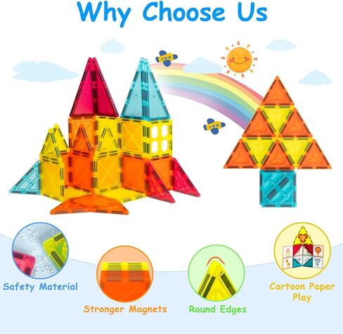 WINGBABE Magnetic Tiles, 42PCS Magnetic Building Blocks Tiles 3D Stronger Magnetic Construction STEM Creativity Educational Toys for Age 3+ with Storage Bag & Cartoon Paper in Saudi Arabia