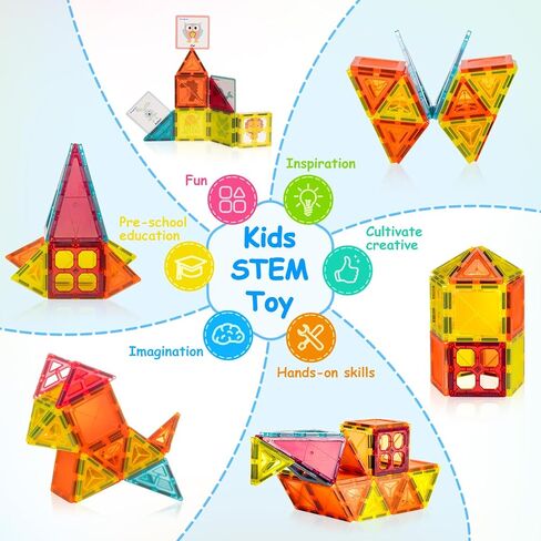 WINGBABE Magnetic Tiles, 42PCS Magnetic Building Blocks Tiles 3D Stronger Magnetic Construction STEM Creativity Educational Toys for Age 3+ with Storage Bag & Cartoon Paper in Saudi Arabia