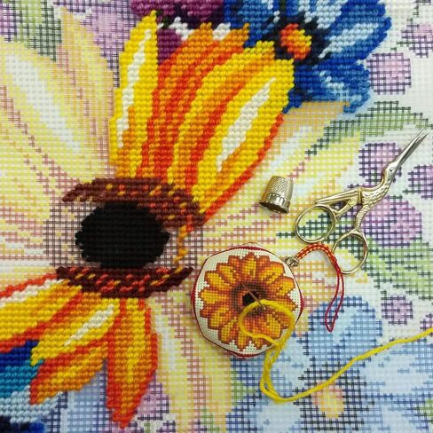 Brvsk Sunflower Among Flowers. Needlepoint Kit. Throw Pillow 16×16 Inches. Printed Tapestry Canvas, European Quality in Saudi Arabia
