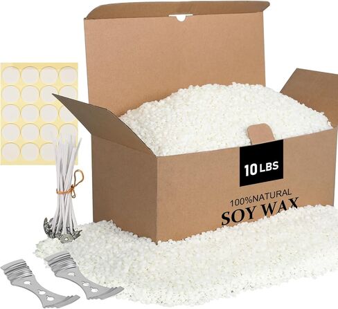 SAEUYVB Soy Wax for Candle Making，Natural Candle Wax for Candle Making, Granulated Soy Wax - Paraffin-Free, Beeswax-Free, 20 Cotton Candle Wicks, 20 Wick Stickers & 2 Centering Devices(10 lbs) in Kuwait