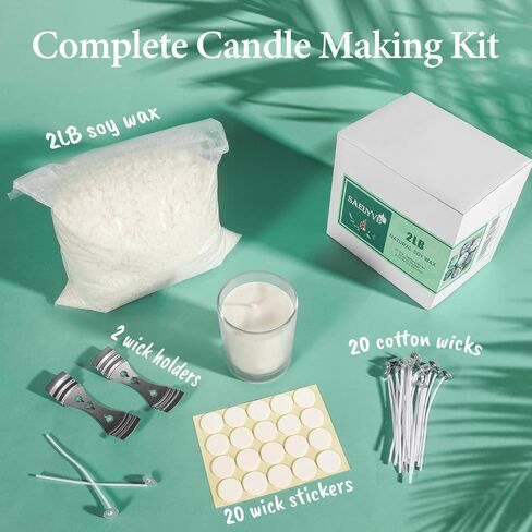 شمع الصويا SAEUYVB لصنع الشموع، شمع الشموع الطبيعي لصنع الشموع، شمع الصويا المحبب - خالي من البارافين، خالي من شمع العسل، 20 فتيلة شموع قطنية، 20 ملصق فتيل وجهازين مركزيين (10 رطل) in Saudi Arabia