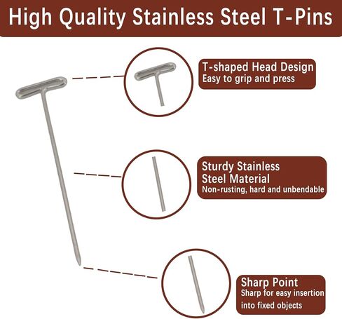 MicoSim 100PCS T Pins, 2 inch Long T-Pins for Sewing Crochet Blocking Knitting, Stainless Steel Straight T Wigs Pins for Foam Head, T Needles for Macrame Board, Blocking Pins with Shadow Box (100)… in Kuwait