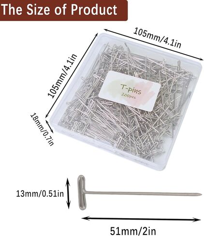 MicoSim 100PCS T Pins, 2 inch Long T-Pins for Sewing Crochet Blocking Knitting, Stainless Steel Straight T Wigs Pins for Foam Head, T Needles for Macrame Board, Blocking Pins with Shadow Box (100)… in Kuwait