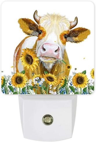 قابس إضاءة ليلية في مصابيح LED لغرفة النوم، وأضواء ليلية بقرة عباد الشمس في المزرعة يتم توصيلها بالجدار مع أجهزة استشعار ضوئية ديكور غرفة الحضانة للأطفال والأولاد والبنات in Kuwait