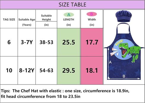 MHJY Kids Apron and Chef Hat for Boys Dinosaur Child Aprons with Pockets,Adjustable Child Apron for Cooking Baking Painting,Navy-Yellow,Small (3-7 Years) in Saudi Arabia