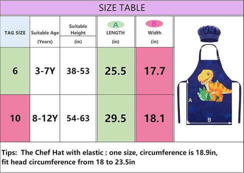 MHJY Kids Apron and Chef Hat for Boys Dinosaur Child Aprons with Pockets,Adjustable Child Apron for Cooking Baking Painting,Navy-Yellow,Small (3-7 Years) in Saudi Arabia