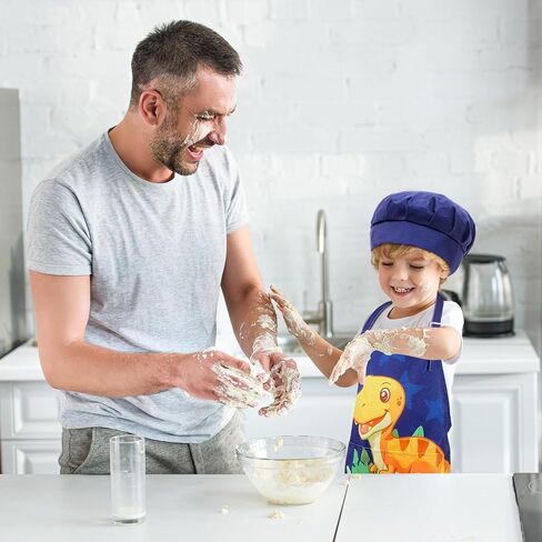 MHJY Kids Apron and Chef Hat for Boys Dinosaur Child Aprons with Pockets,Adjustable Child Apron for Cooking Baking Painting,Navy-Yellow,Small (3-7 Years) in Saudi Arabia