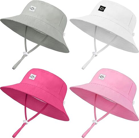 Poroka 4 عبوات من قبعة الشمس للأطفال، قبعة وجه مبتسمة للأطفال الصغار، قبعة دلو قابلة للتعديل، قبعات شاطئ بحافة واسعة للفتيات والأولاد in Kuwait