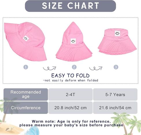Poroka 4 عبوات من قبعة الشمس للأطفال، قبعة وجه مبتسمة للأطفال الصغار، قبعة دلو قابلة للتعديل، قبعات شاطئ بحافة واسعة للفتيات والأولاد in Kuwait