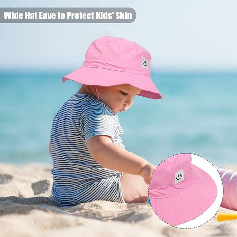 Poroka 4 عبوات من قبعة الشمس للأطفال، قبعة وجه مبتسمة للأطفال الصغار، قبعة دلو قابلة للتعديل، قبعات شاطئ بحافة واسعة للفتيات والأولاد in Kuwait