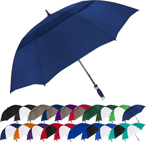 The Typhoon Tamer 62 Inch Vented Windproof Double Canopy Large Golf Umbrella for Rain & Wind, Strong Fiberglass Oversized Lightweight Professional Quality Golfers Umbrella for Men & Women, Navy Blue in Kuwait