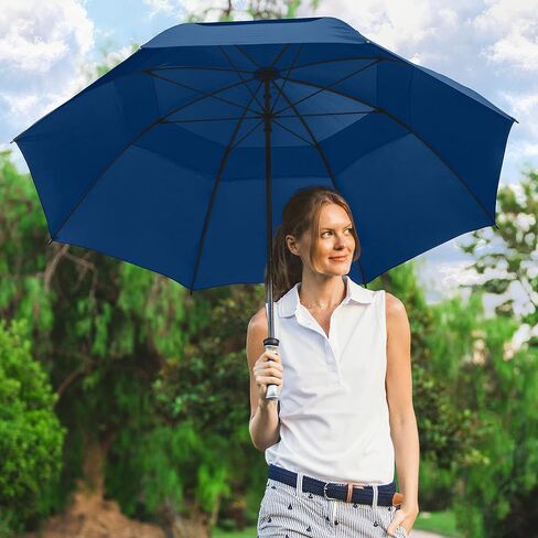 The Typhoon Tamer 62 Inch Vented Windproof Double Canopy Large Golf Umbrella for Rain & Wind, Strong Fiberglass Oversized Lightweight Professional Quality Golfers Umbrella for Men & Women, Navy Blue in Kuwait