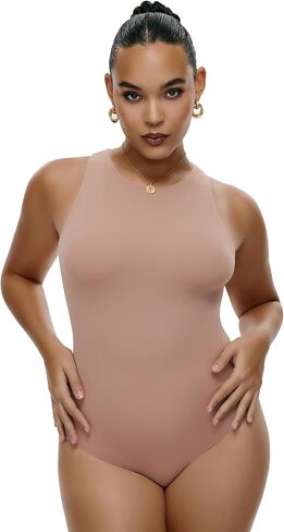 Freehut Sleeveless Bodysuit For Women Double Lined Basic Crew Neck Thong Tops Body Suits in Saudi Arabia