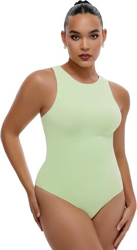 Freehut Sleeveless Bodysuit For Women Double Lined Basic Crew Neck Thong Tops Body Suits in Saudi Arabia