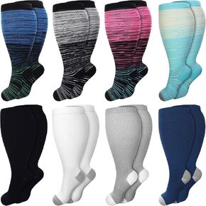 8 Pairs Plus Size Compression Socks for Women Men Wide Calf Extra Large Size Knee Support Socks for Circulation in Kuwait