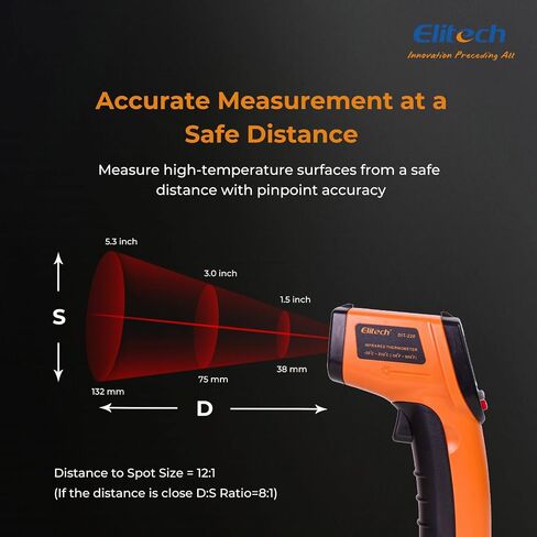 Elitech Infrared Notometer Gun للطهي ، والإصلاحات المنزلية ، ومسدس درجة حرارة الليزر الرقمي غير التلامس مع الإضاءة الخلفية ، والانبعاثات القابلة للتعديل ، -58 ℉ إلى 896 ℉ (-50 ~ 380 درجة مئوية) ، DIT-220 in Kuwait