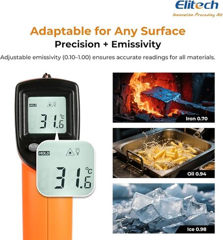 Elitech Infrared Notometer Gun للطهي ، والإصلاحات المنزلية ، ومسدس درجة حرارة الليزر الرقمي غير التلامس مع الإضاءة الخلفية ، والانبعاثات القابلة للتعديل ، -58 ℉ إلى 896 ℉ (-50 ~ 380 درجة مئوية) ، DIT-220 in Kuwait